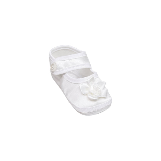 Tip Top White Satin Baby Booties with Rose Detail