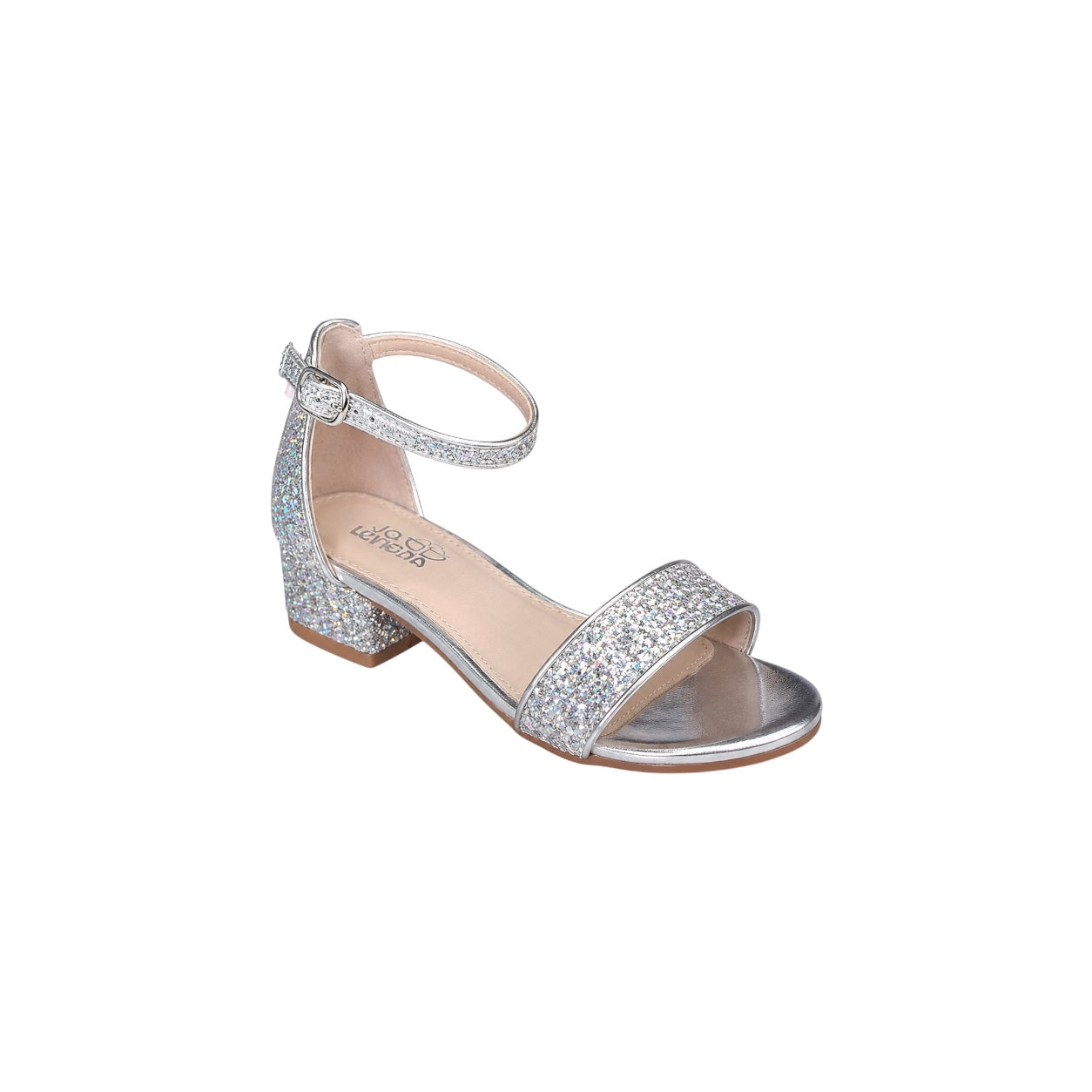 Jolene Girls' Silver Glitter Open-Toe Block Heel Sandal
