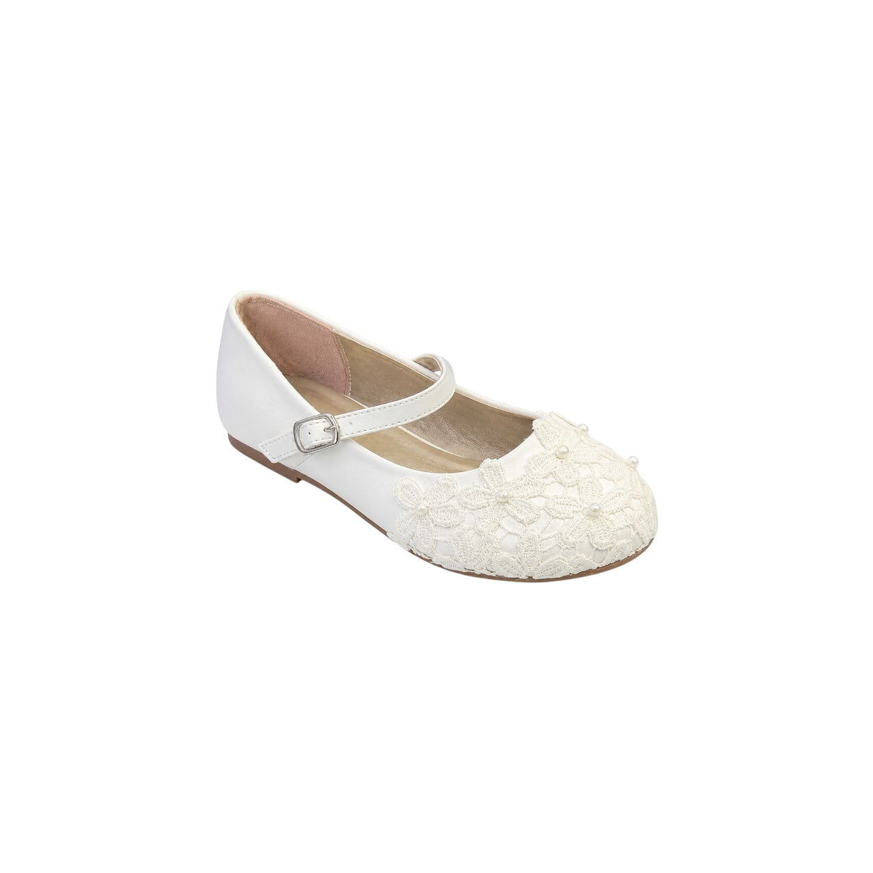 Jolene Girls' Ivory Floral Lace Pearl Dress Flats