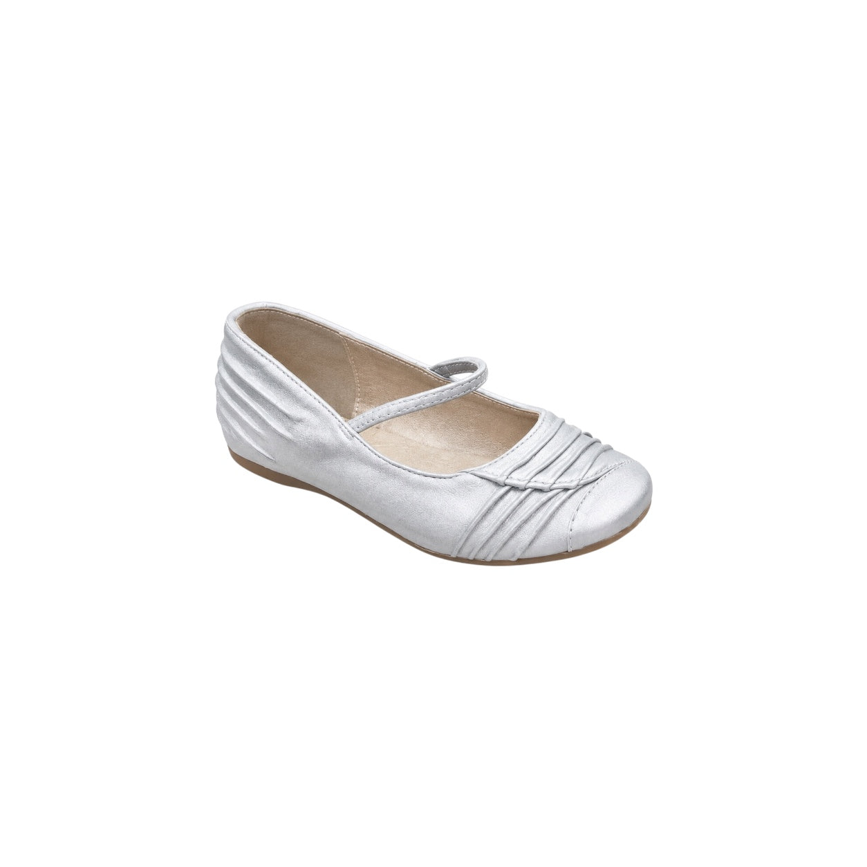 Jolene Silver Classic Ballet Flats with Ruched Detail & Elastic Strap