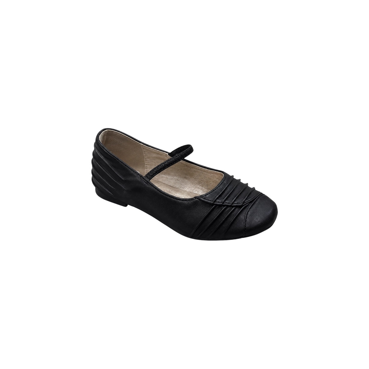 Jolene Black Classic Ballet Flats with Ruched Detail & Elastic Strap