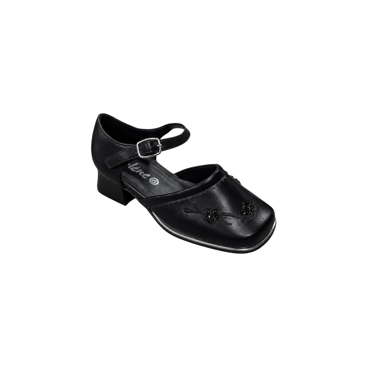 Jolene Girls' Black Floral Embroidered Dress Heel
