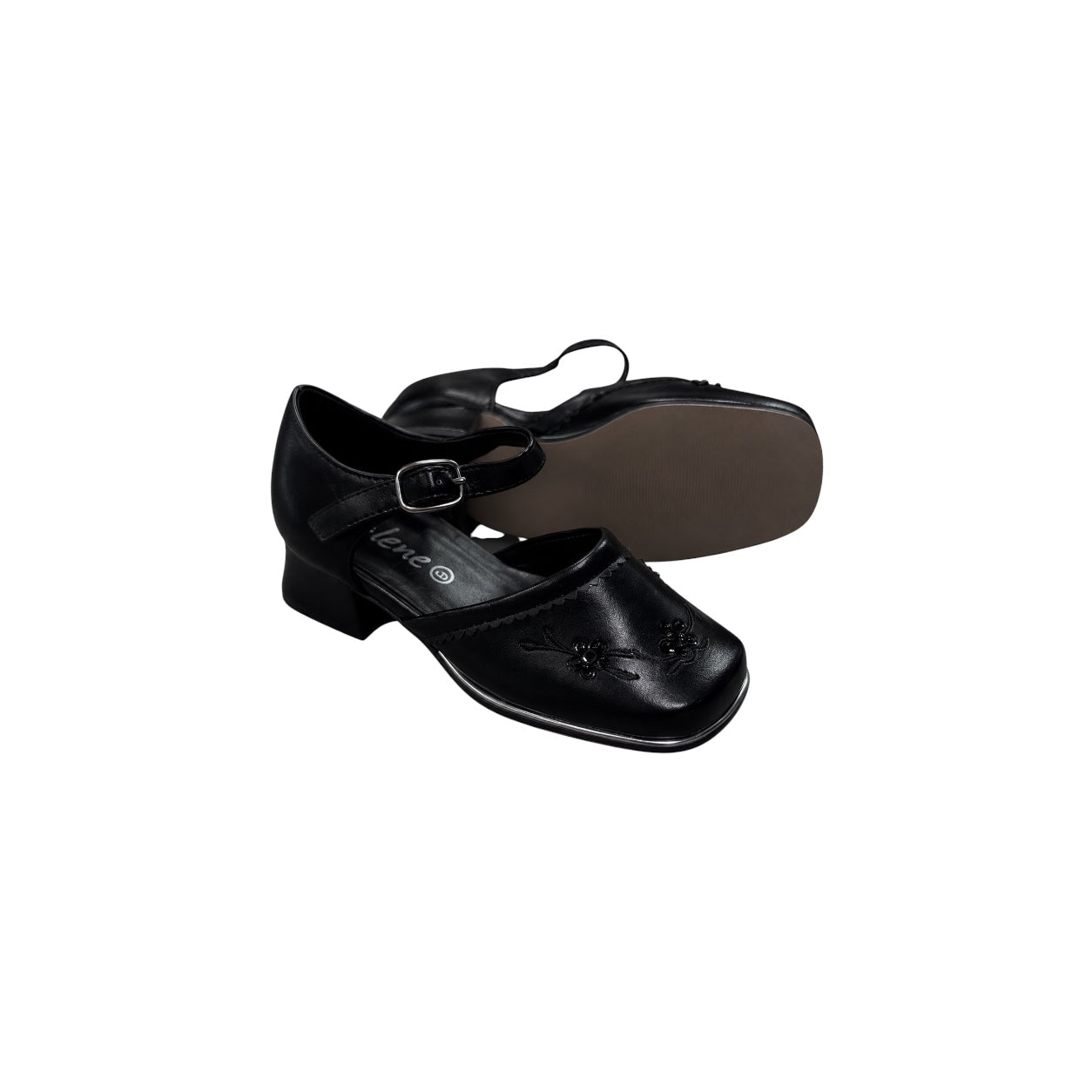 Jolene Girls' Black Floral Embroidered Dress Heel