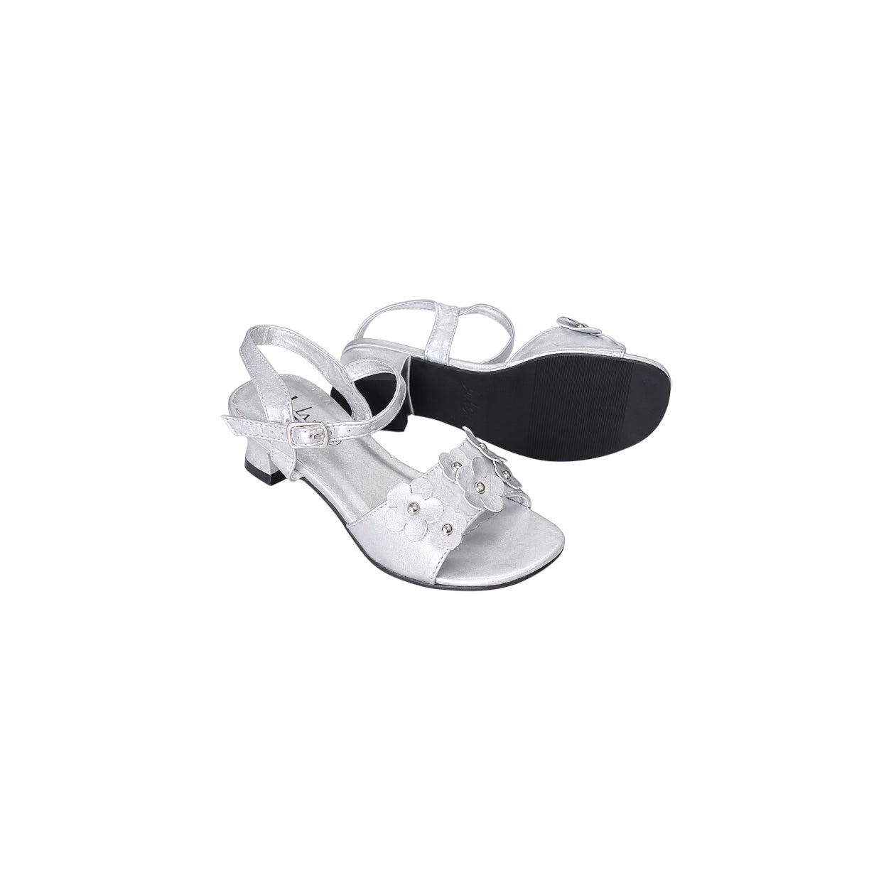 Jolene Girls' Silver Floral Open-Toe Low Heel Sandals