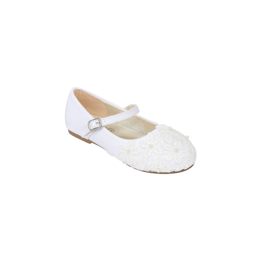 Jolene Girls' White Floral Lace Pearl Dress Flats
