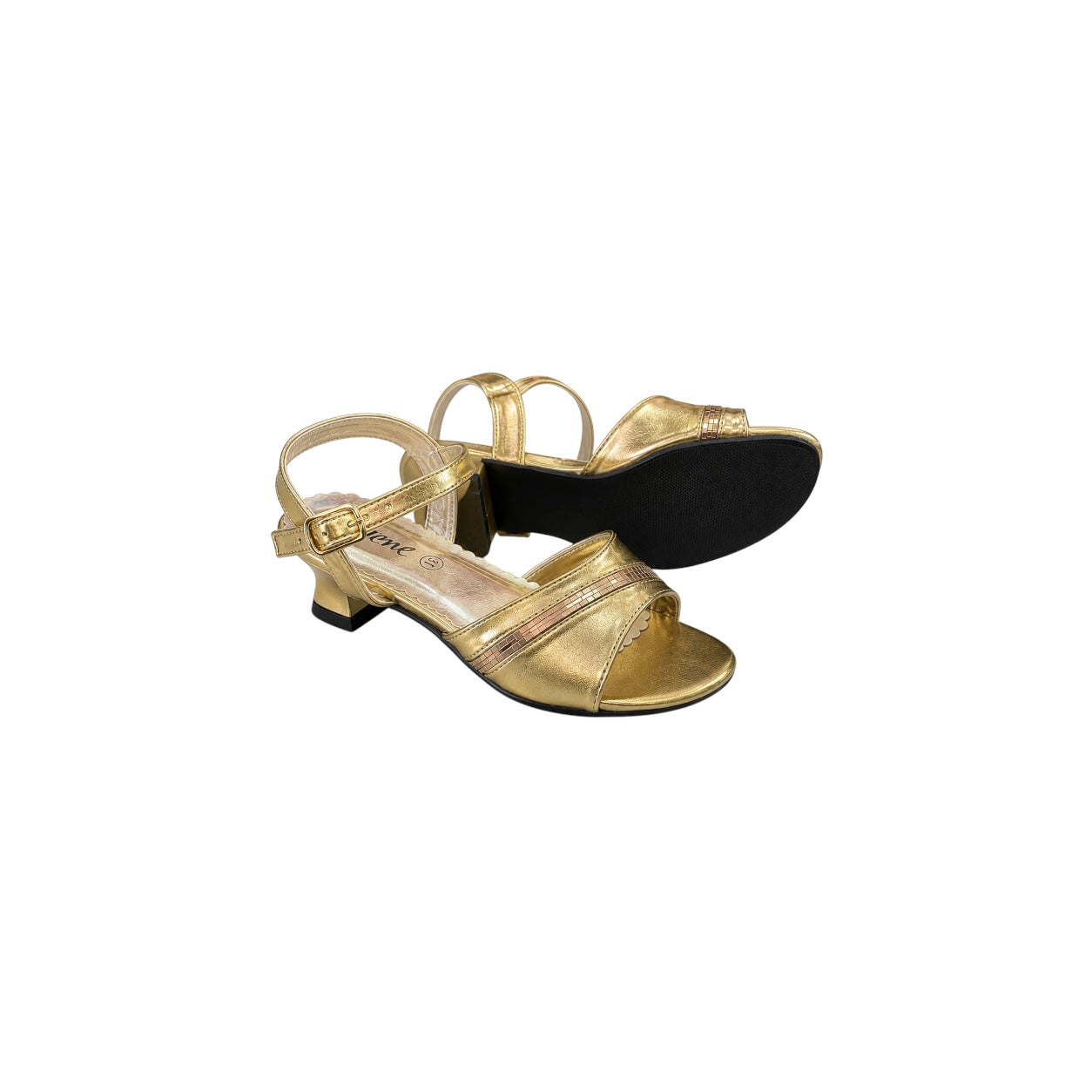 Jolene Girls' Gold Metallic Open-Toe Dress Heel with Mosaic Detail