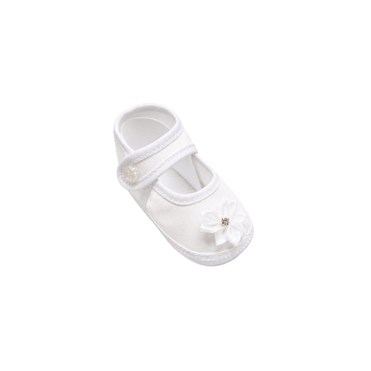Tip Top White Satin Baby Booties with Floral Detail