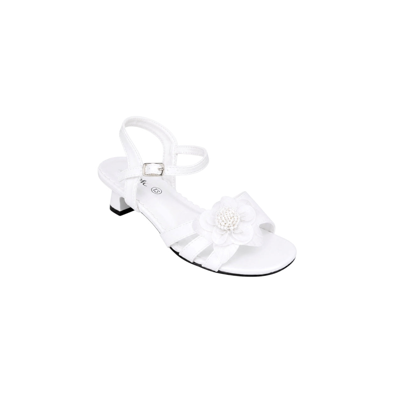 Jolene Flower-Embellished Open-Toe Kitty Heel Sandals