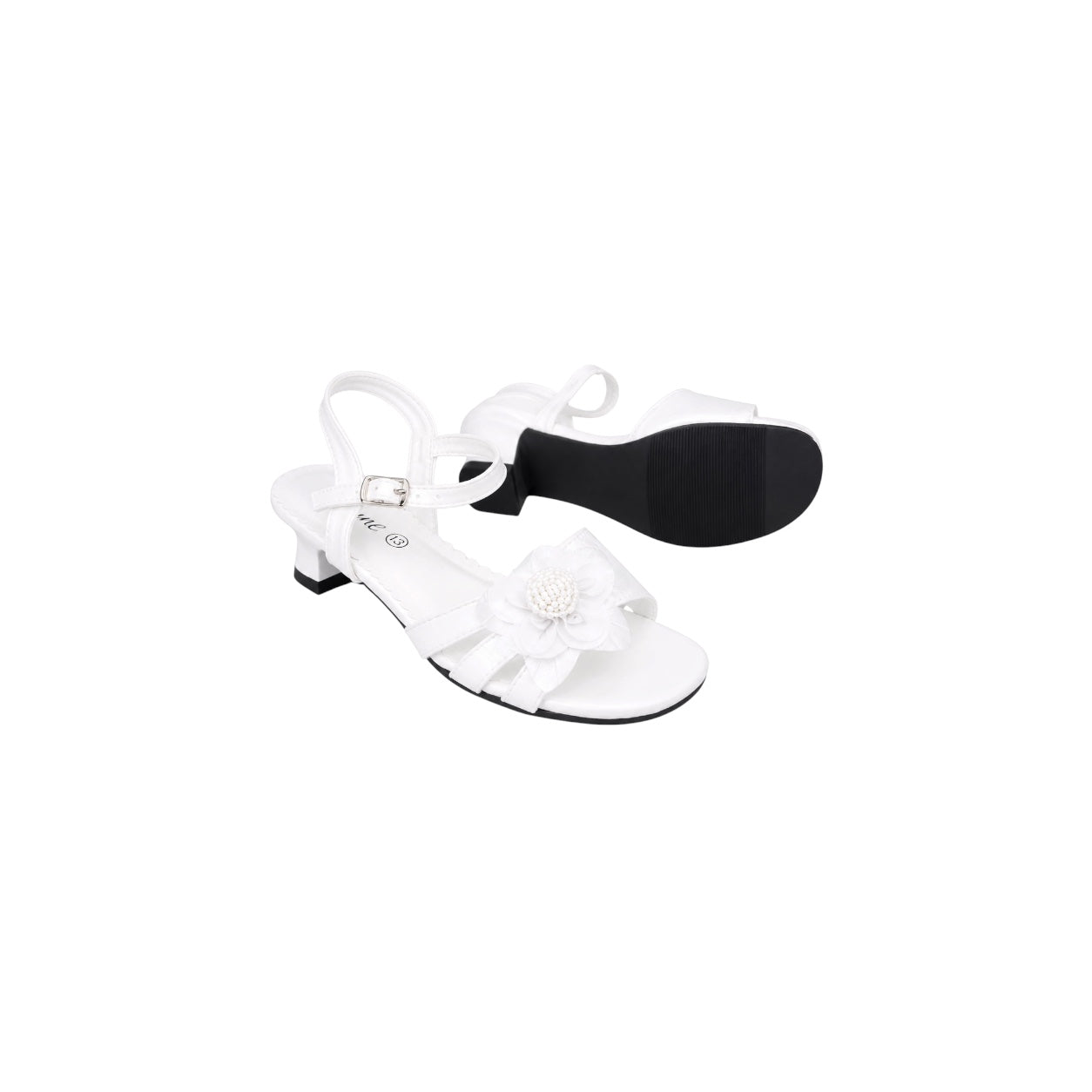 Jolene Flower-Embellished Open-Toe Kitty Heel Sandals