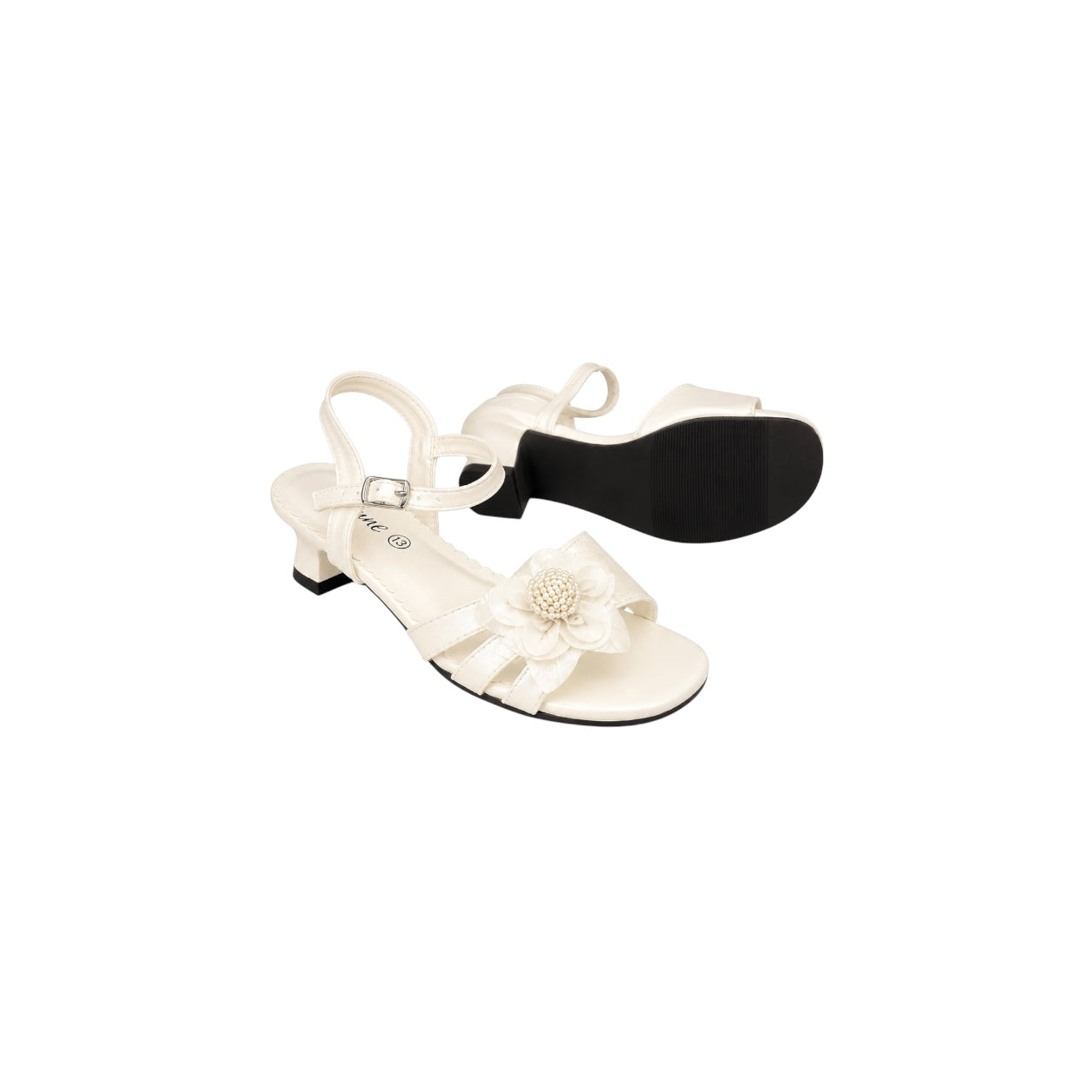 Jolene Flower-Embellished Open-Toe Kitty Heel Sandals