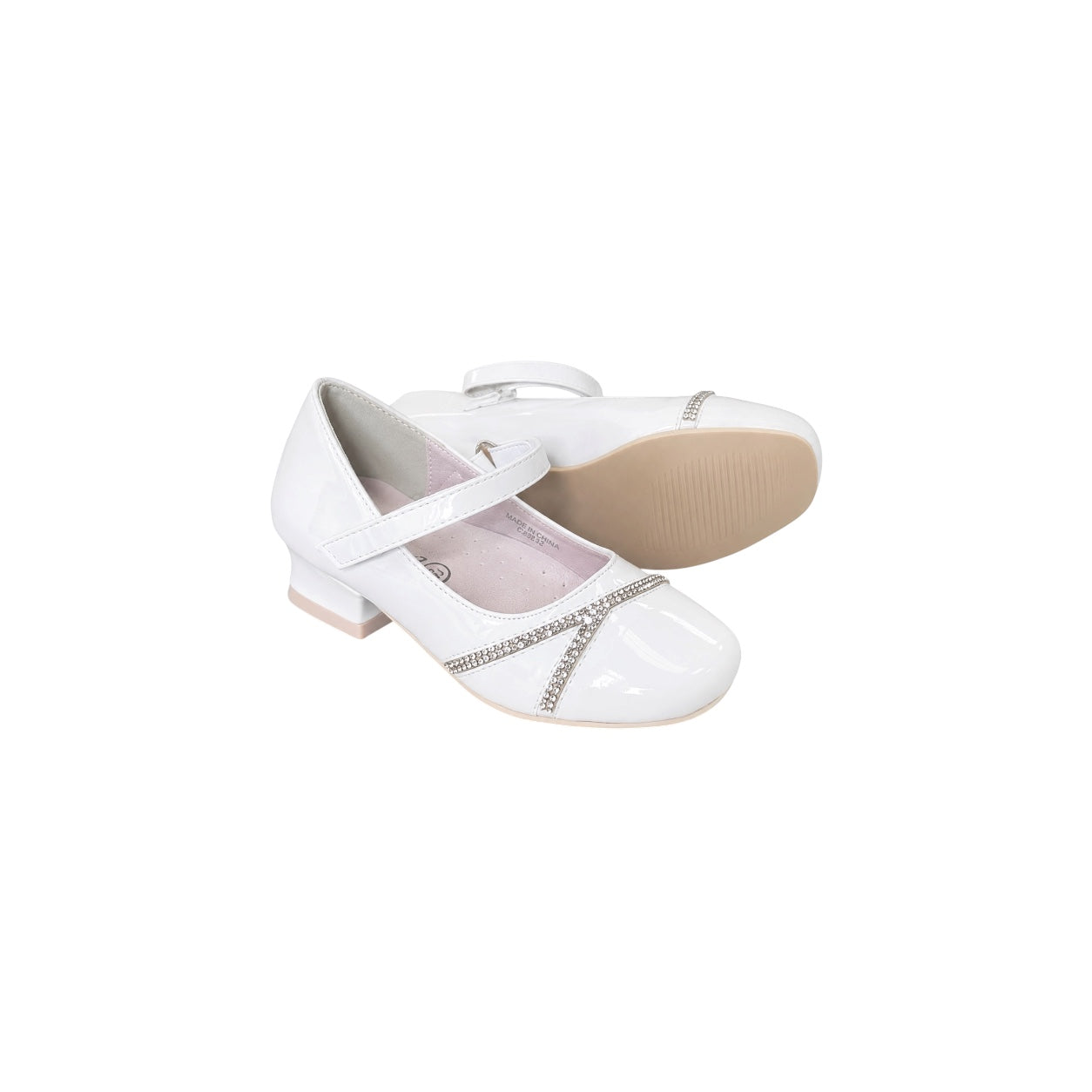 Jolene Girls' White Patent Rhinestone Dress Heel