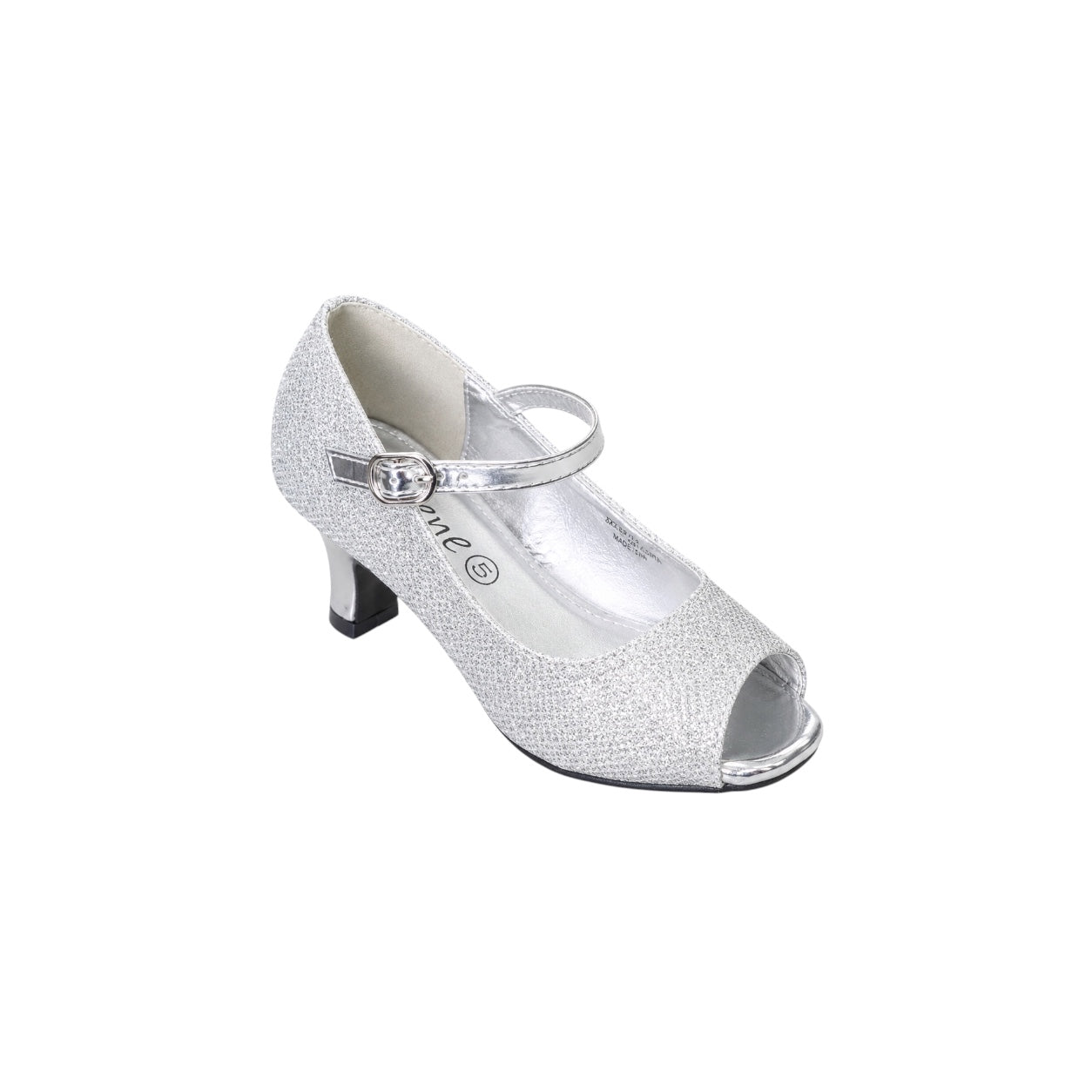 Jolene Silver Glitter Peep-Toe Dress Heels with Ankle Strap