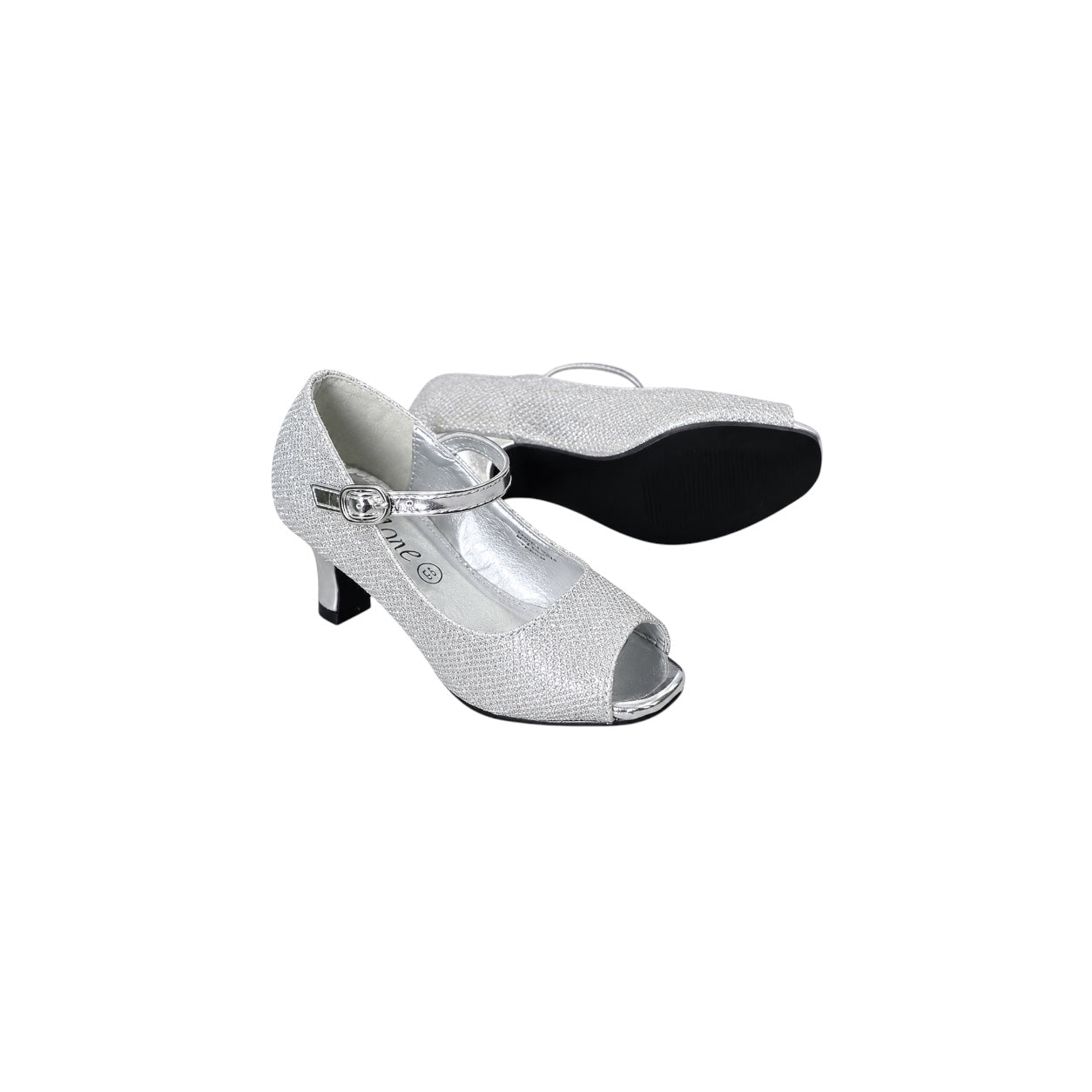 Jolene Silver Glitter Peep-Toe Dress Heels with Ankle Strap