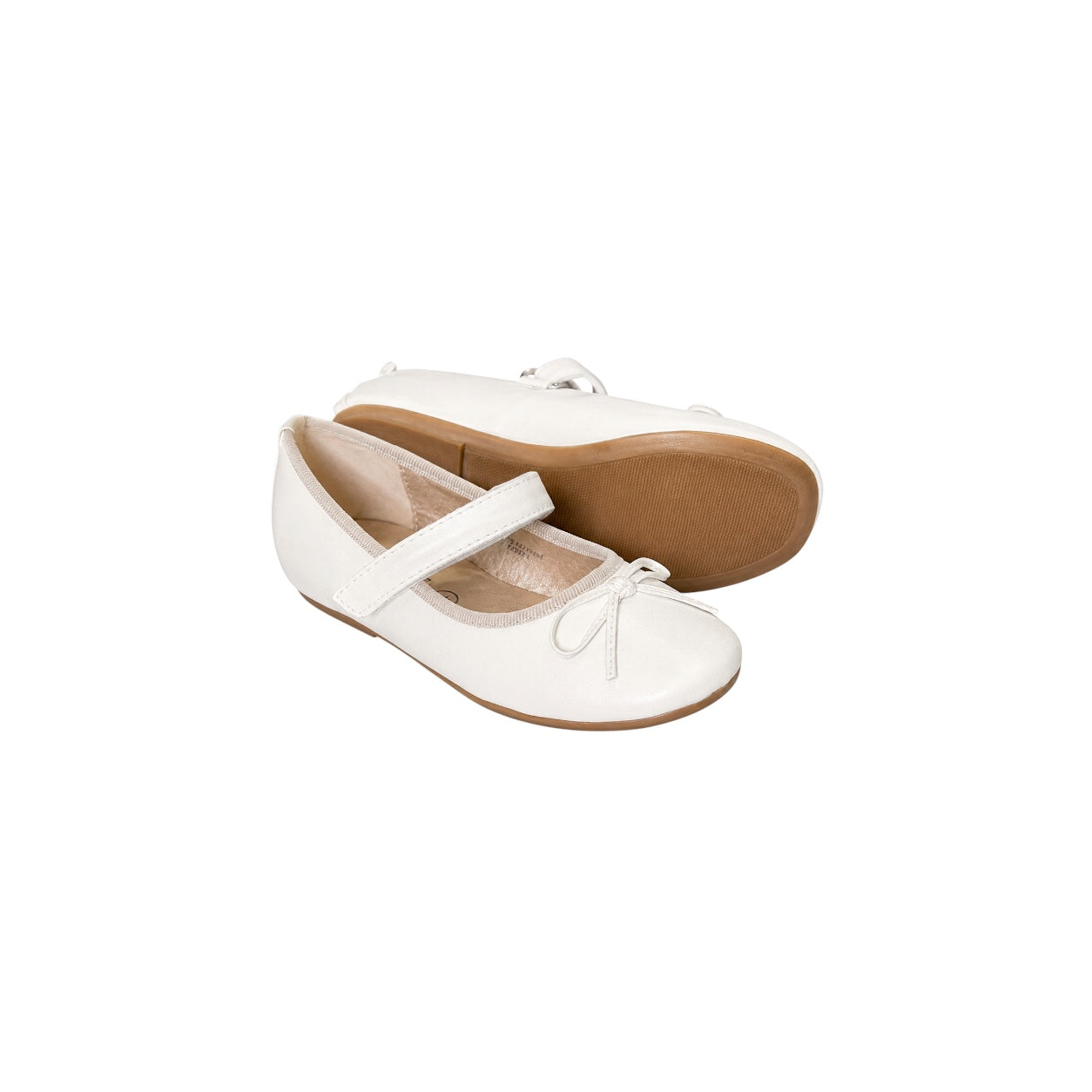 Jolene Girls' Ivory Ballet Flats with Bow & Velcro Strap