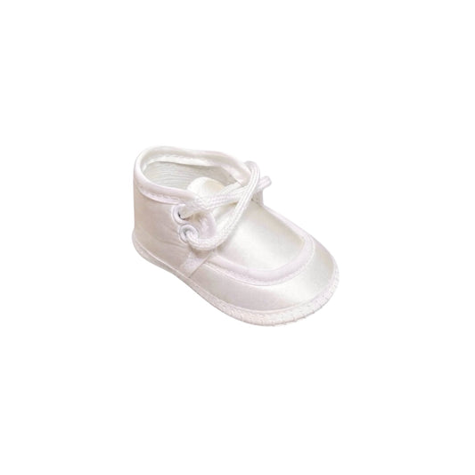 Baby Mode Off-White Satin Lace-Up Baby Booties