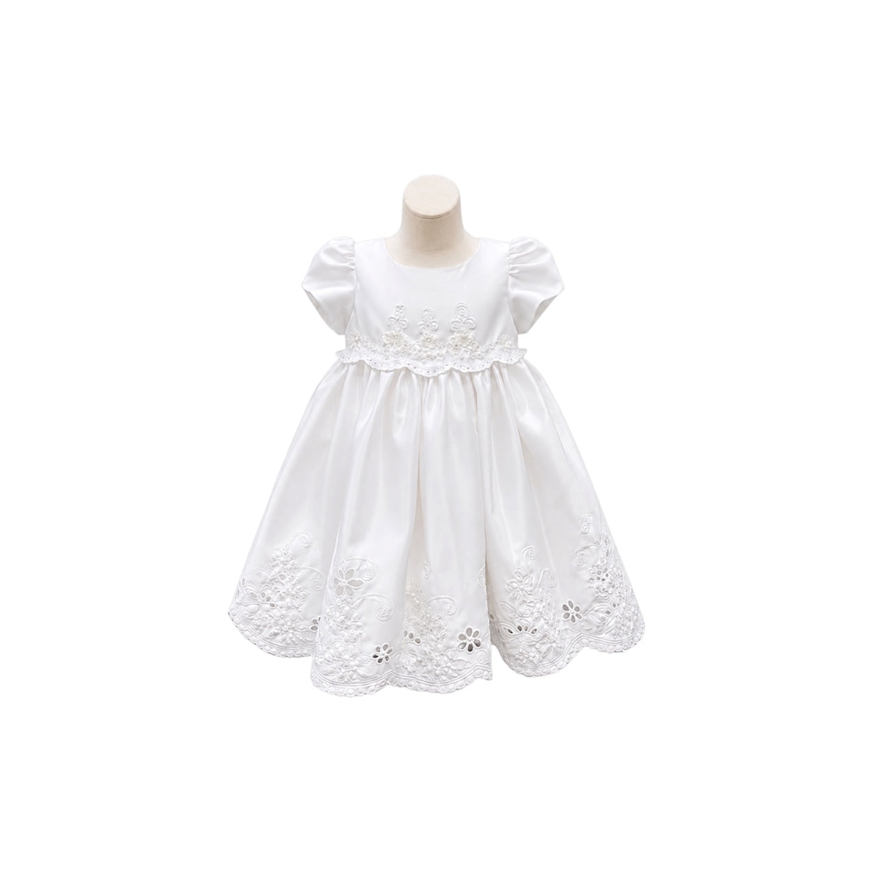 Off-White Floral Embroidered Baby Christening Gown with Matching Bonnet (6 Months)