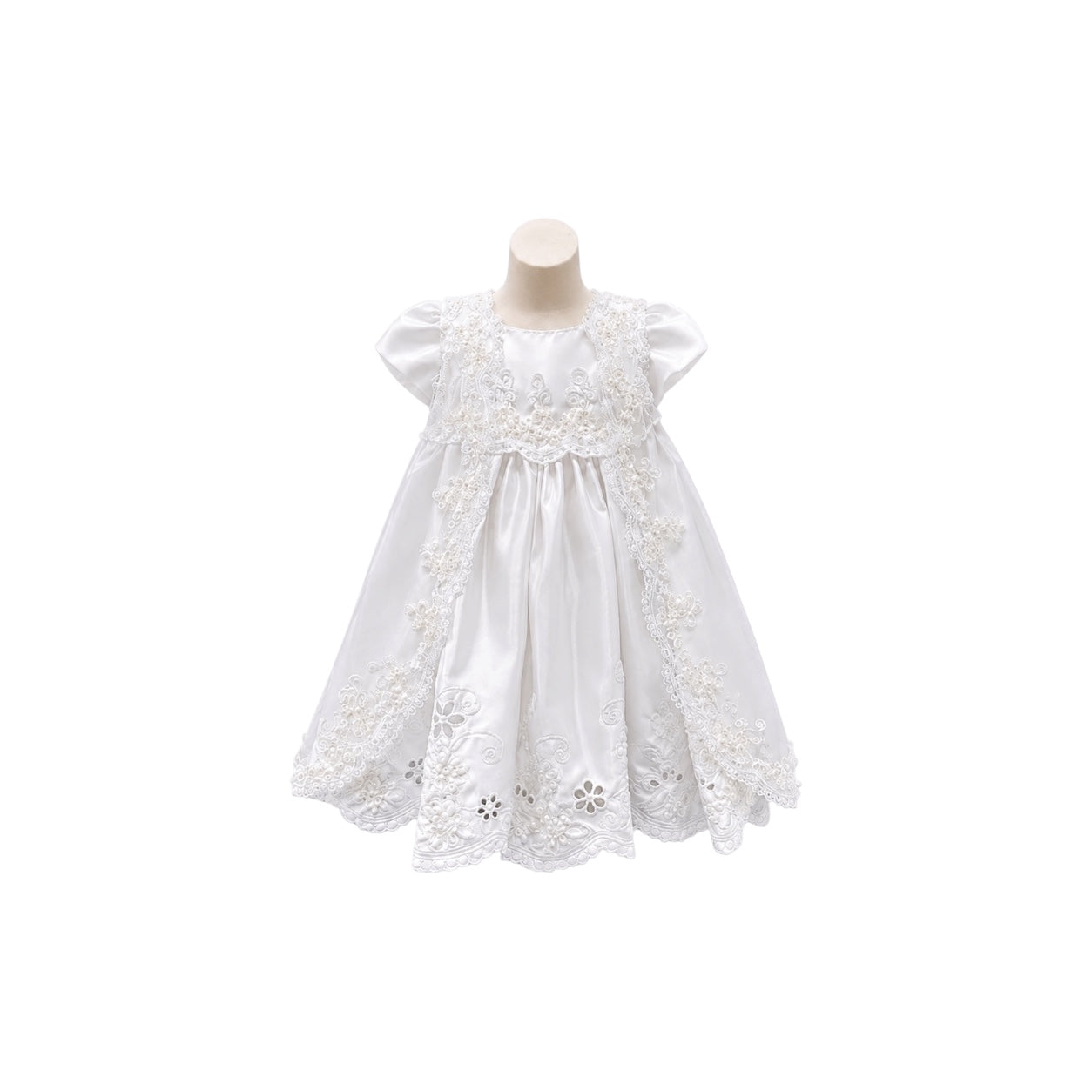 Off-White Floral Embroidered Baby Christening Gown with Matching Bonnet (6 Months)