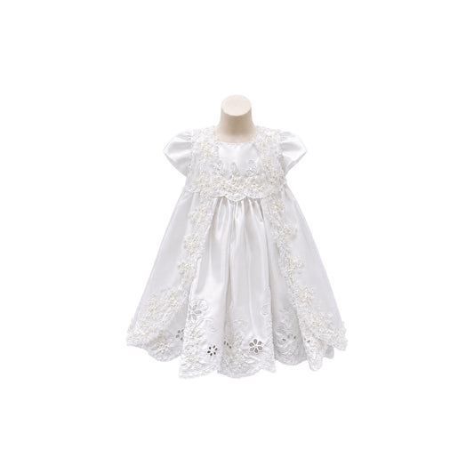 Off-White Floral Embroidered Baby Christening Gown with Matching Bonnet (6 Months)