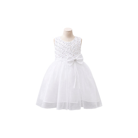 White Sparkle Tulle Baby Dress with Rosette Bodice & Matching Headband