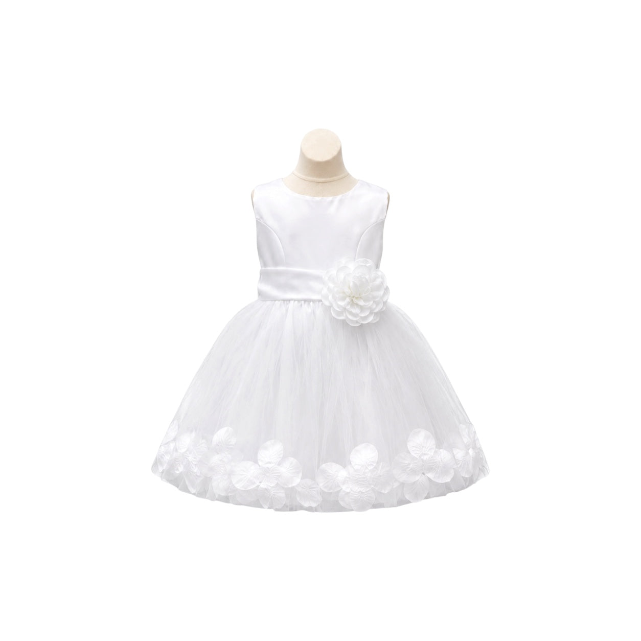 Tea-Length Tulle Baby Dress with Floral Appliqué Hem & Rosette Waist