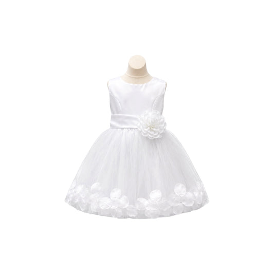 Tea-Length Tulle Baby Dress with Floral Appliqué Hem & Rosette Waist