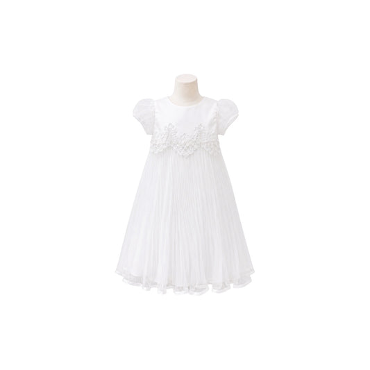 White Pleated Baby Christening Gown with Matching Bonnet