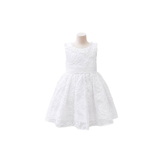 White Floral Embroidered Baby Dress with Matching Bonnet