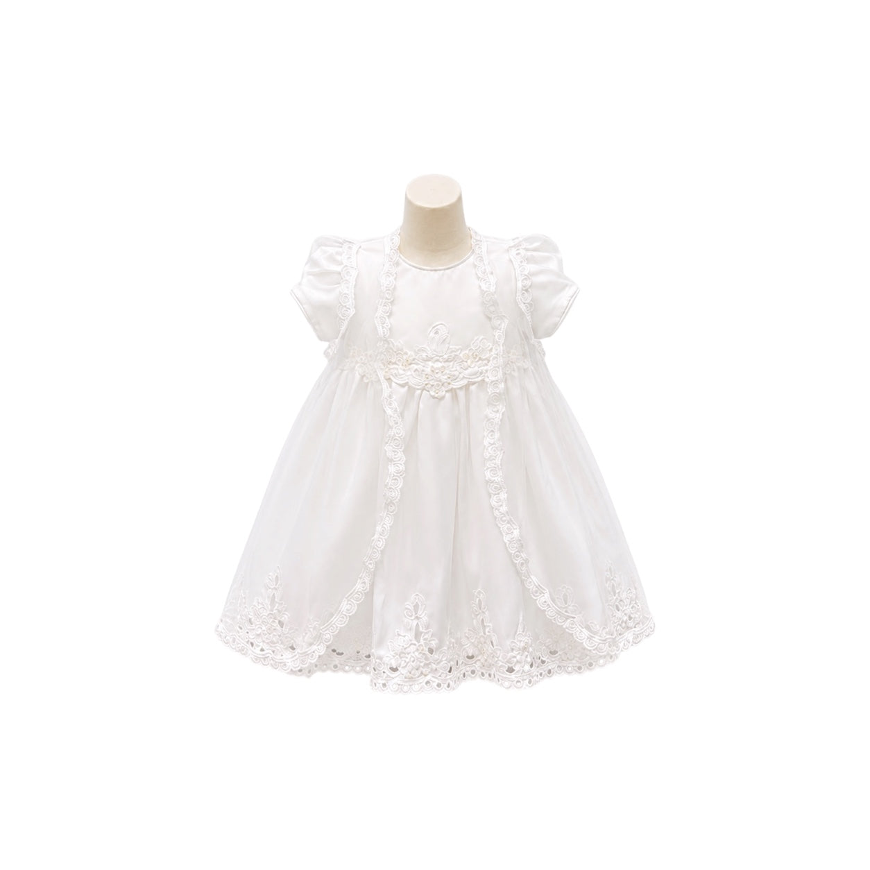Off-White Embroidered 3-Piece Baby Christening Gown with Bonnet & Cape