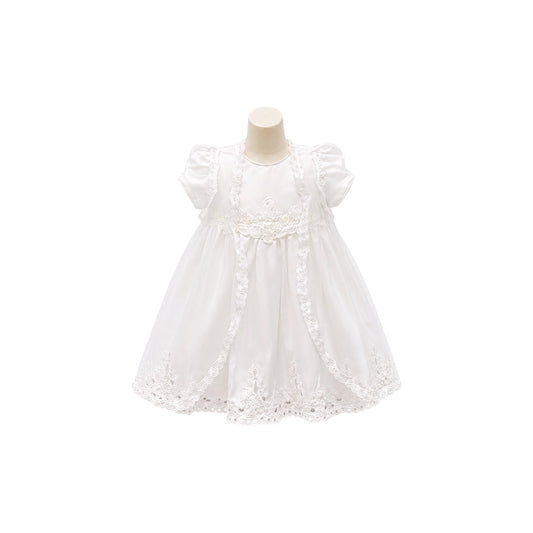 Off-White Embroidered 3-Piece Baby Christening Gown with Bonnet & Cape