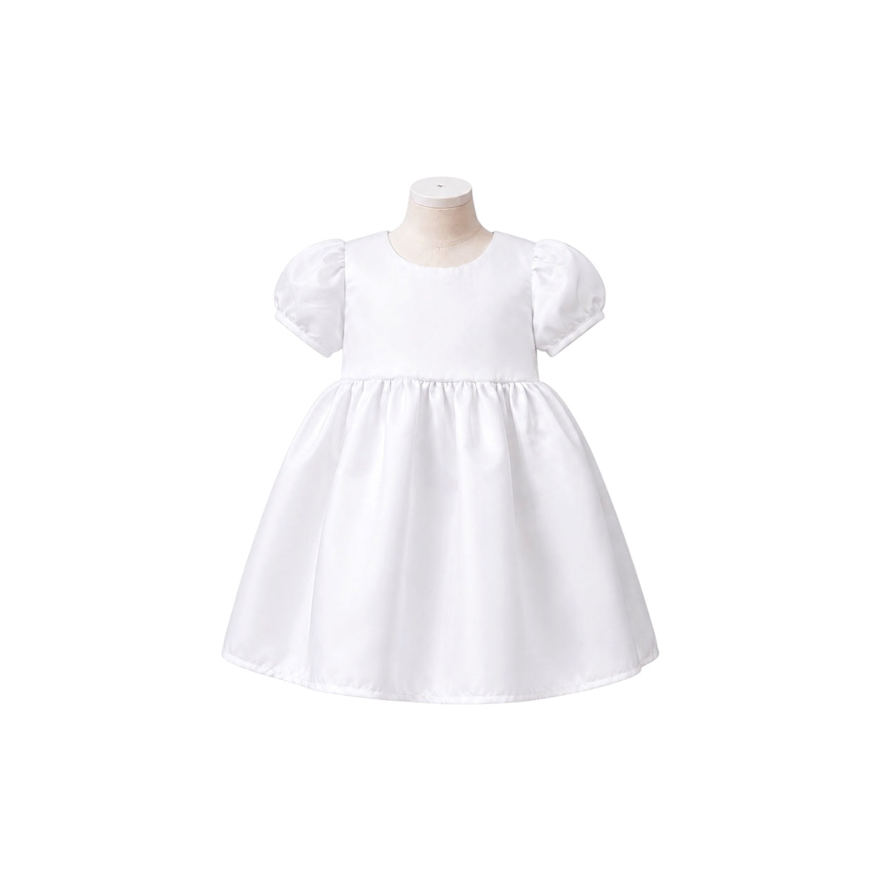 White Satin Baby Baptism Dress with Embroidered Overlay & Matching Bonnet (12 Months)