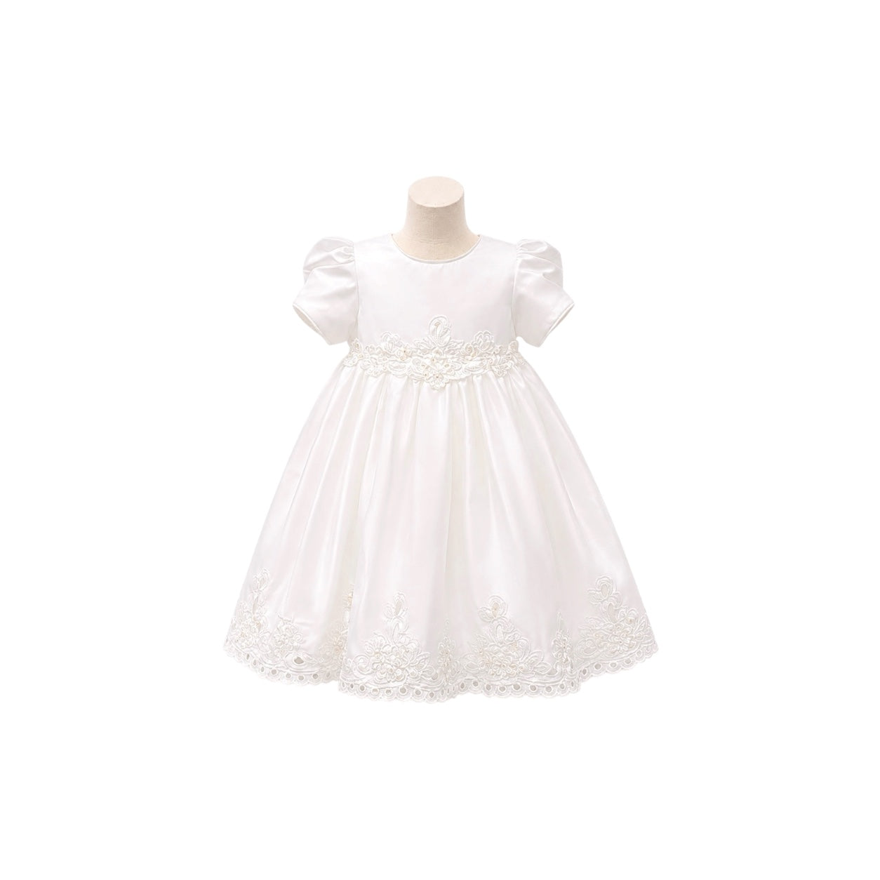 Off-White Embroidered 3-Piece Baby Christening Gown with Bonnet & Cape