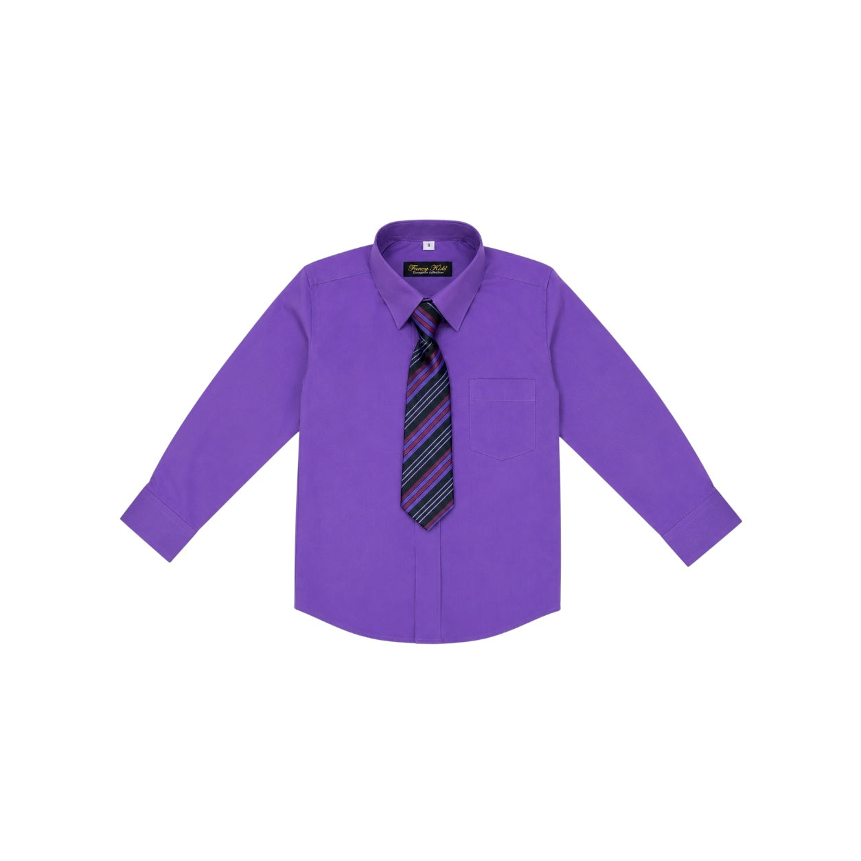 Fancy Kids Purple Long Sleeve Dress Shirt & Striped Tie Set