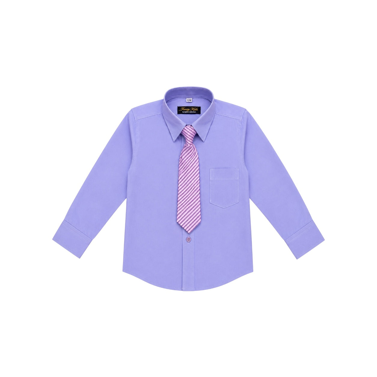 Fancy Kids Lavender Long Sleeve Dress Shirt & Patterned Tie Set