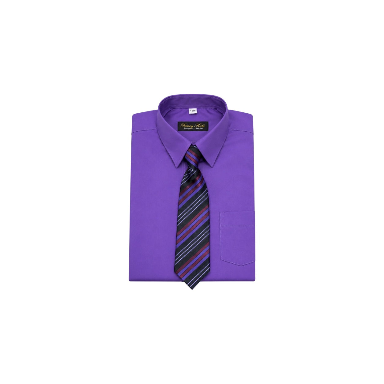 Fancy Kids Purple Long Sleeve Dress Shirt & Striped Tie Set
