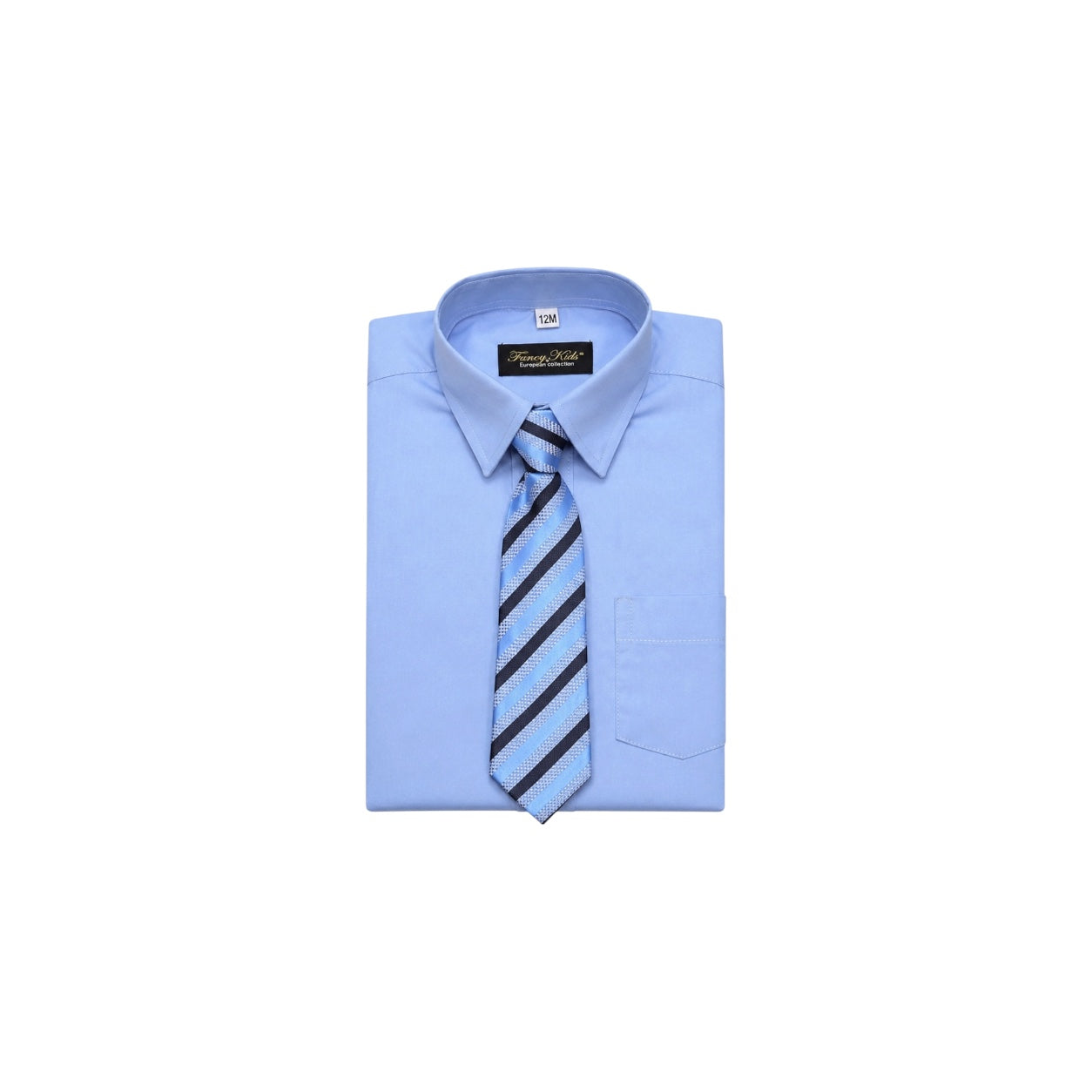 Fancy Kids Light Blue Long Sleeve Dress Shirt & Striped Tie Set