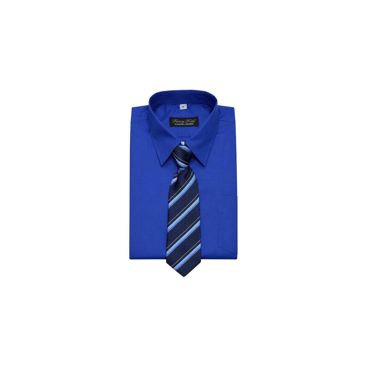 Fancy Kids Royal Blue Long Sleeve Dress Shirt & Striped Tie Set
