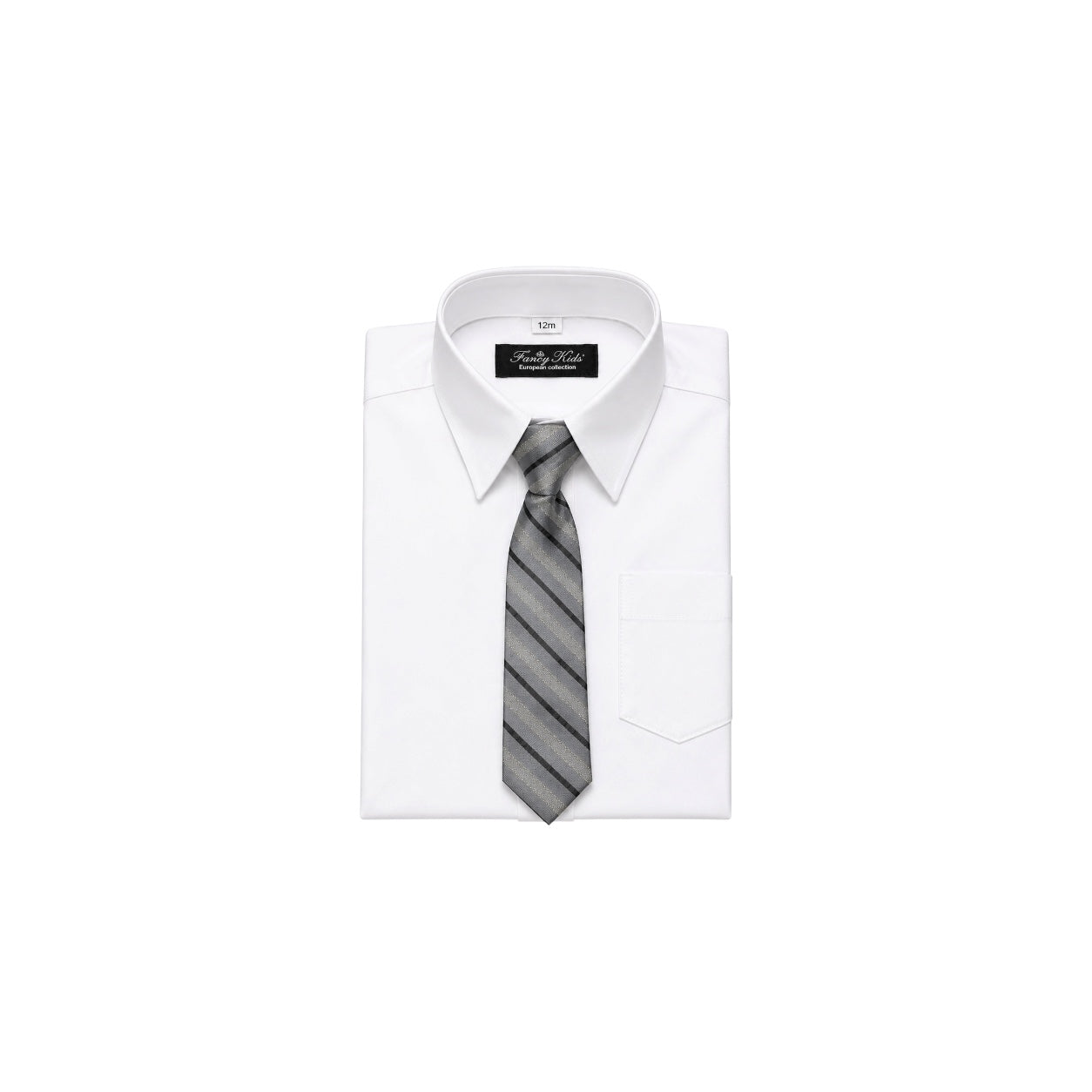 Fancy Kids White Long Sleeve Dress Shirt & Striped Tie Set