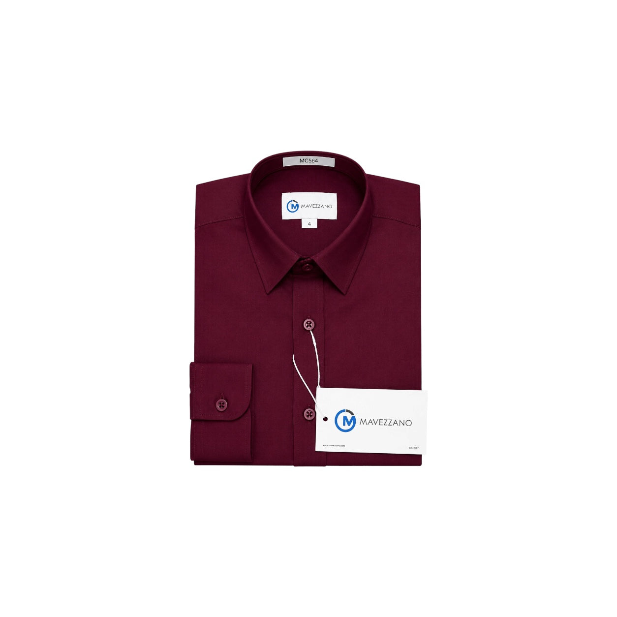 Mavezzano Modern Slim-Fit Burgundy Long Sleeve Dress Shirt