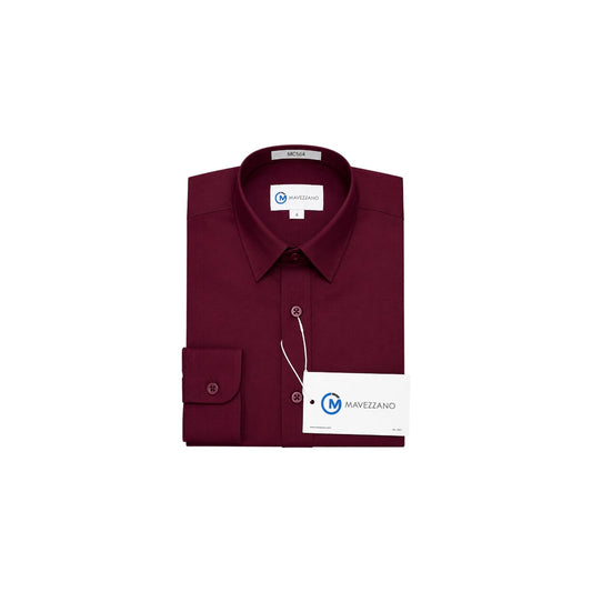 Mavezzano Modern Slim-Fit Burgundy Long Sleeve Dress Shirt