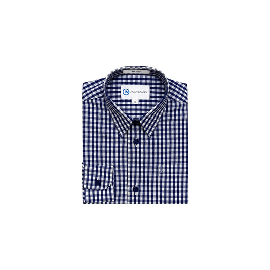 Mavezzano Regular Fit Navy & White Check Boys' Dress Shirt