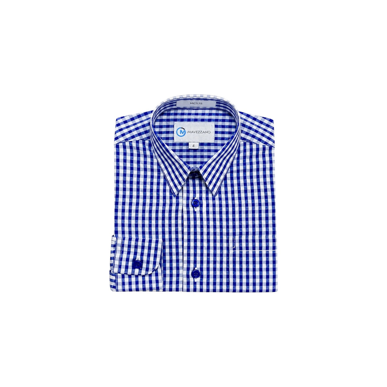 Mavezzano Regular Fit Blue & White Check Boys' Dress Shirt