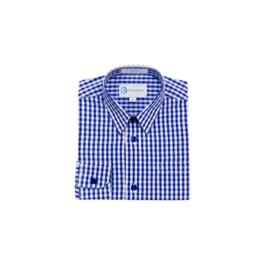 Mavezzano Regular Fit Blue & White Check Boys' Dress Shirt
