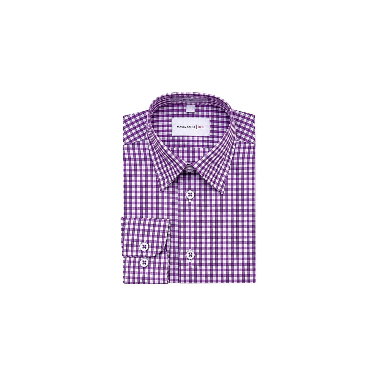 Mavezzano Regular Fit Purple & White Check Boys' Dress Shirt (Size 8)