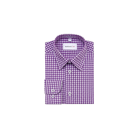 Mavezzano Regular Fit Purple & White Check Boys' Dress Shirt (Size 8)