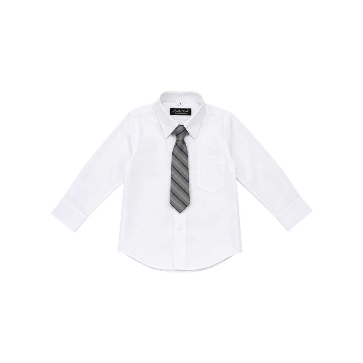 Fancy Kids White Long Sleeve Dress Shirt & Striped Tie Set
