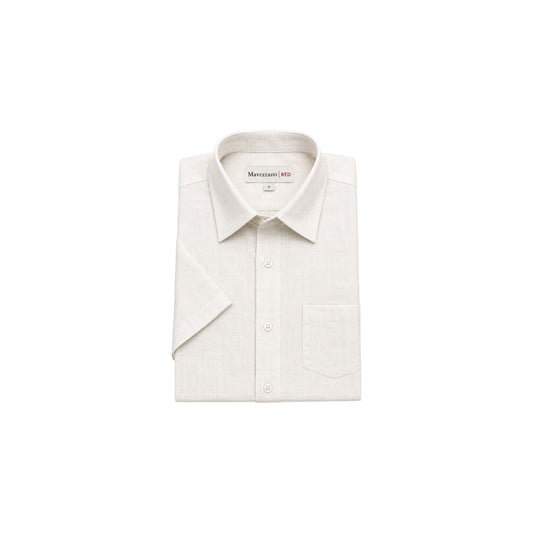 Mavezzano Boys' Off-White Linen Blend Short Sleeve Dress Shirt