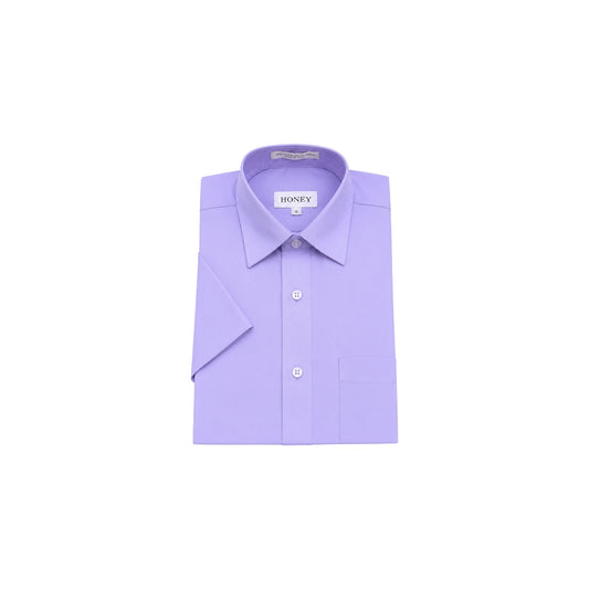 HONEY Boys' Regular Fit Lavender Short Sleeve Dress Shirt