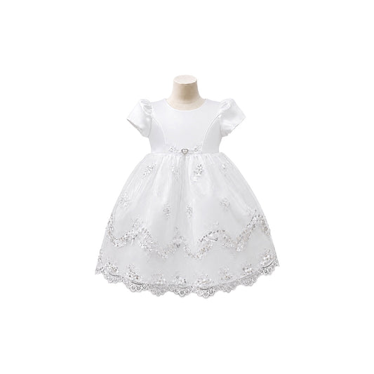 Baby White Dress with Rhinestone Heart & Matching Bonnet (18–24 Months)