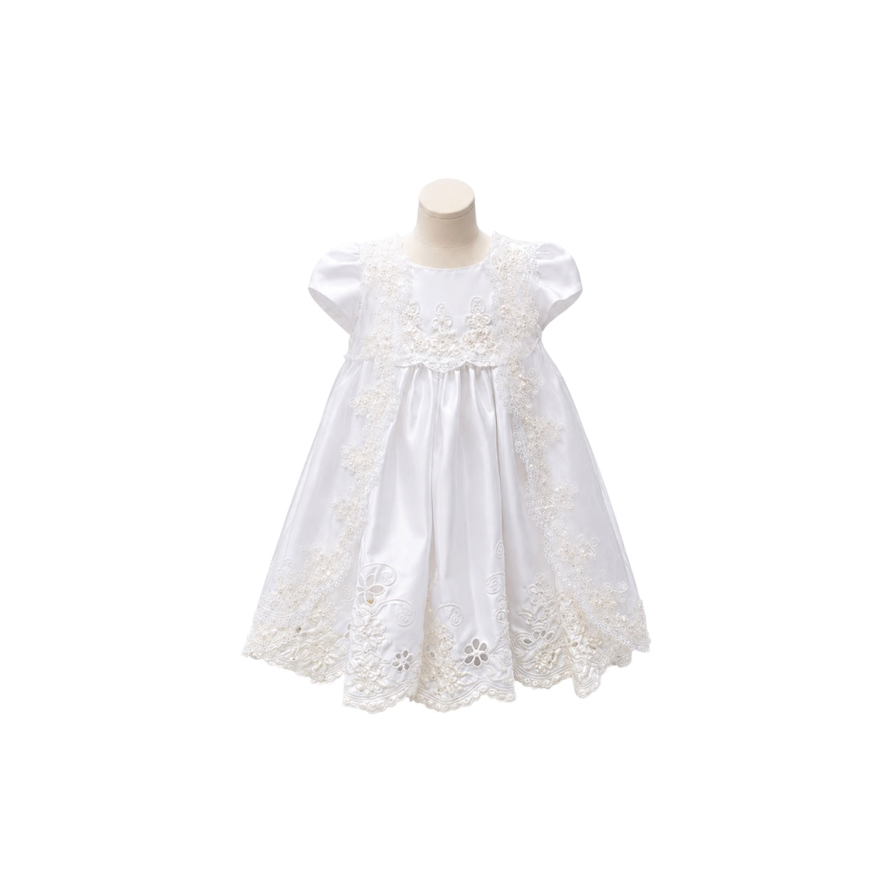 White Floral Embroidered Baby Christening Gown with Matching Bonnet (3 Months)
