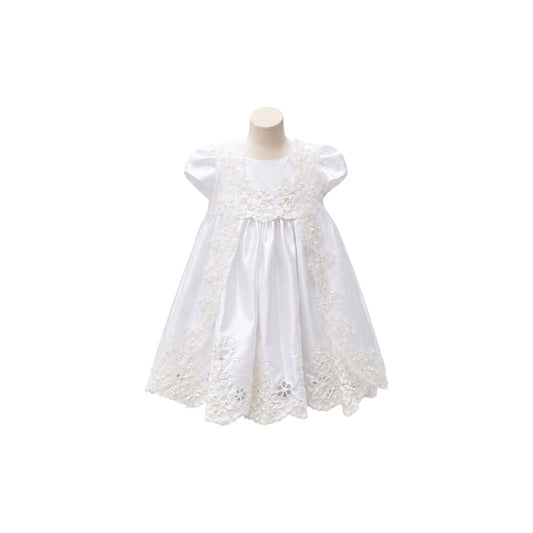 White Floral Embroidered Baby Christening Gown with Matching Bonnet (3 Months)